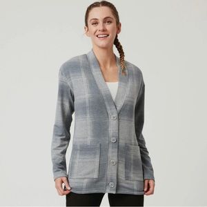 Free Country Luxe + Fleece gray plaid Cardigan NWT